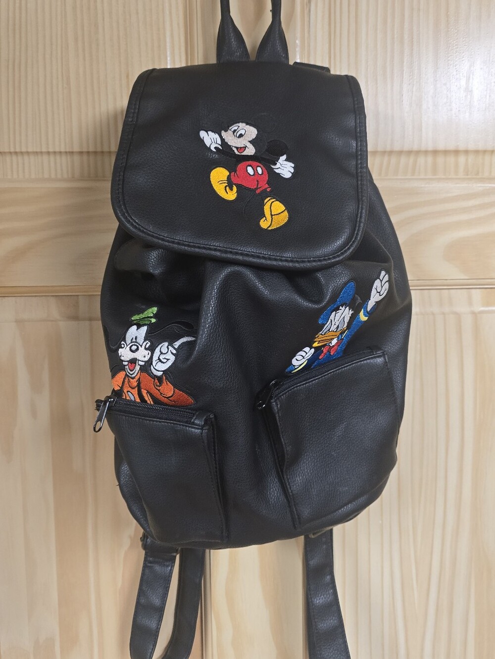 Black Disney Character Backpack with Mickey, Donald & Goofy
